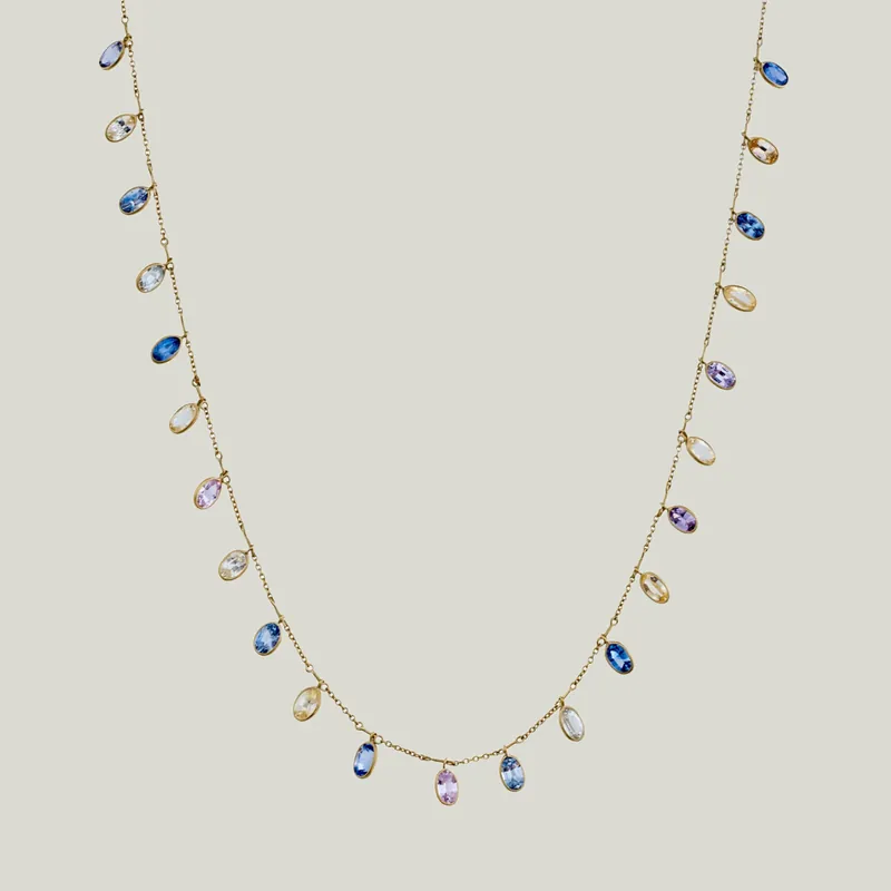Oval Multicolor Pastel Sapphire Full Fringe Necklace - Kothari (Leased)