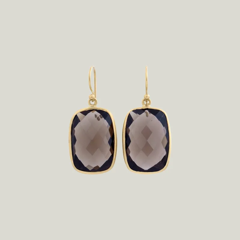 Smoky Quartz Rectangle Cushion Earrings - Kothari (Leased)
