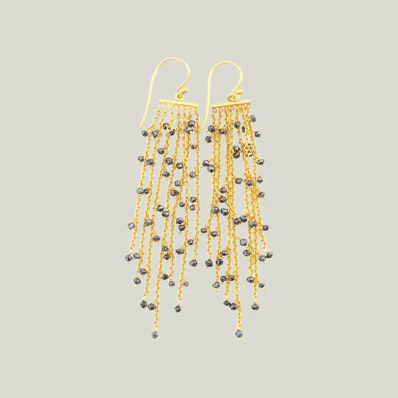 Black Diamond Waterfall Earrings - Kothari (Leased)
