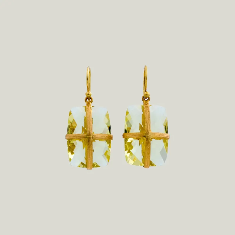 Lemon Quartz Rectangle Wrap Earrings - Kothari (Leased)