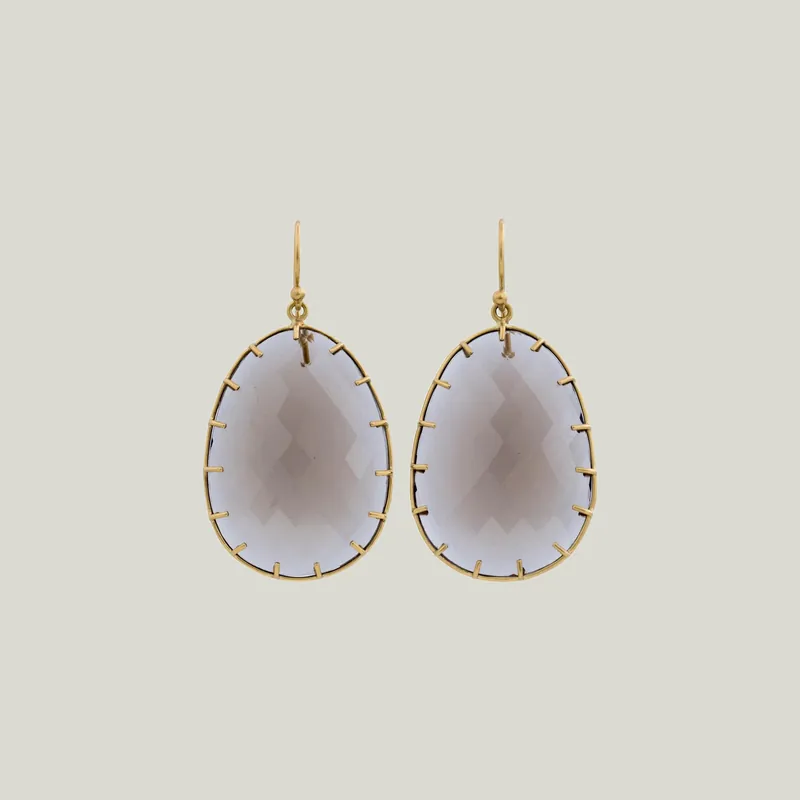 Prong Set Smokey Quartz Egg Slice Earrings - Kothari (Leased)