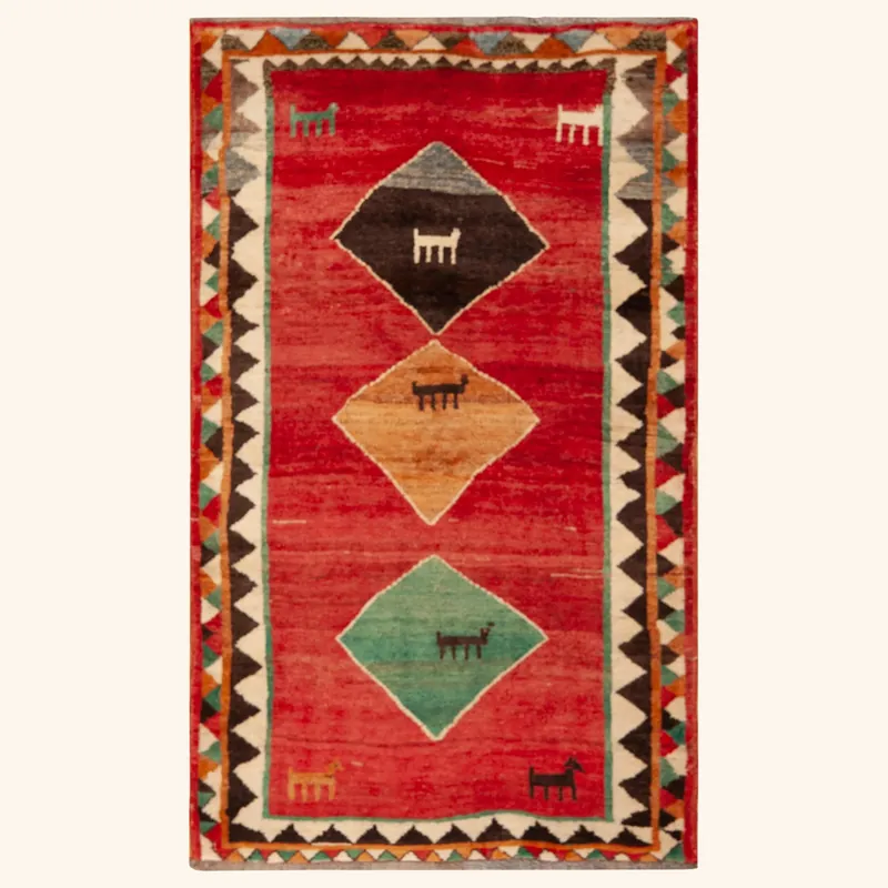 Red Vintage Traditional Persian Gabbeh Wool Rug - 3'10" x 6'5"