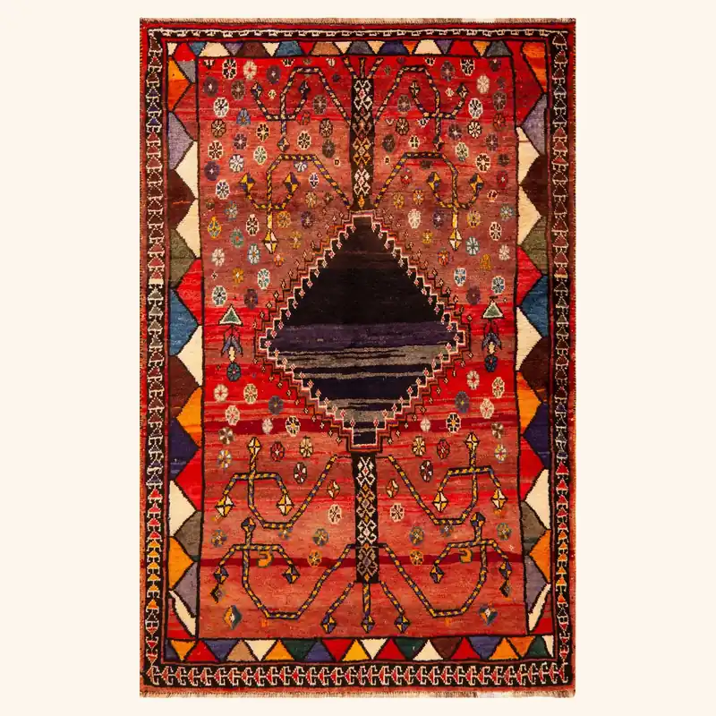 Red Vintage Traditional Persian Gabbeh Wool Rug - 4'4" x 6'10"