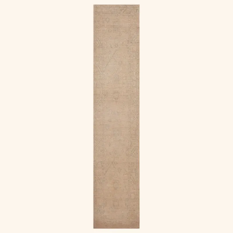 Brown Transitional Oushak Wool Runner - 2'9" x 13'5"