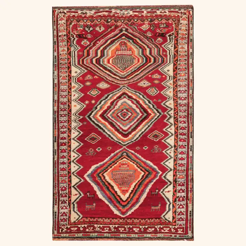 Red Vintage Traditional Persian Gabbeh Wool Rug - 3'9" x 6'1"