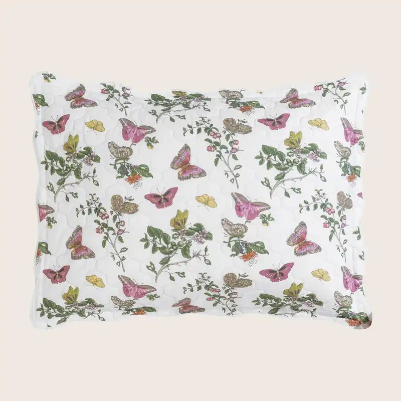 Baudin Butterfly Percale Quilted Sham, Pink - Matouk (Consigned)