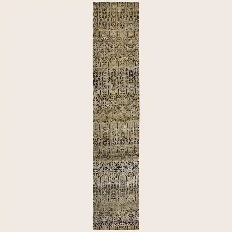 Brown Alchemy Traditional Silk Wool Blend Runner - 2'11" x 15'3"