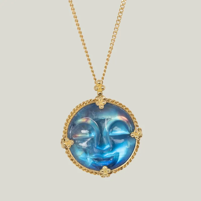 Carved Smiling Moonstone Necklace - Amali (Consigned)