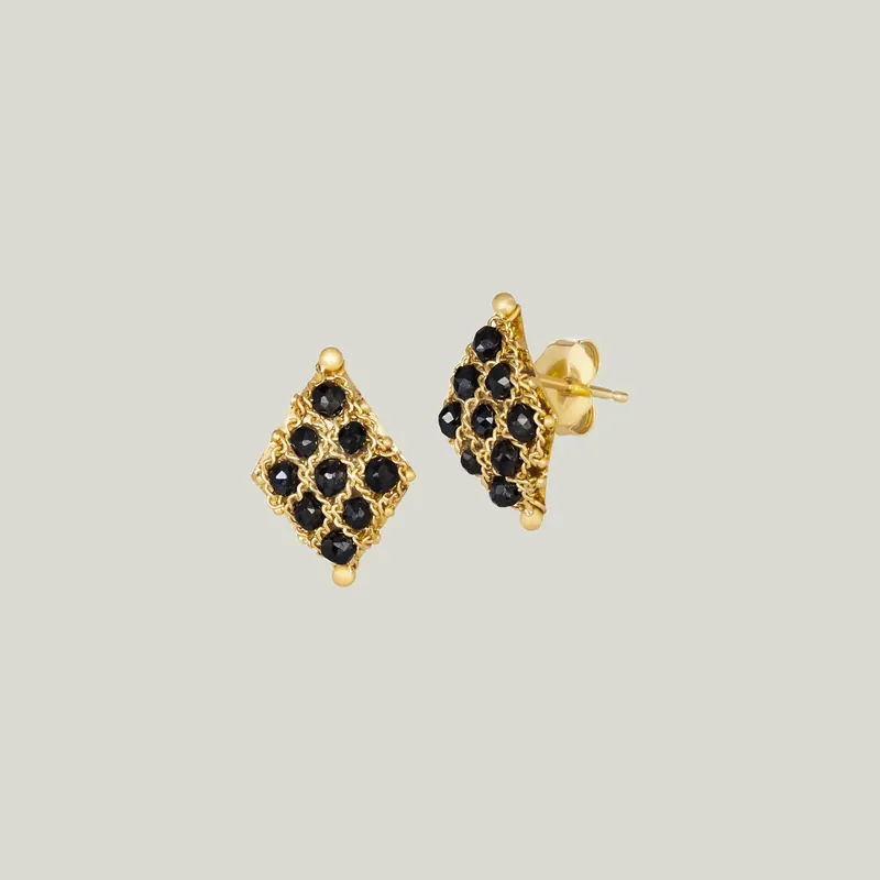 Black Diamond Lattice Stud Earrings - Amali (Consigned)