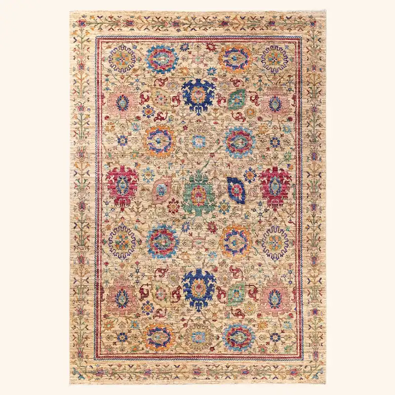 Beige Traditional Serapi Wool Rug - 6'5" x 9'5"
