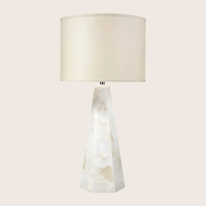 Borealix Alabaster Hexagon Table Lamp with Linen Shade - Jamie Young