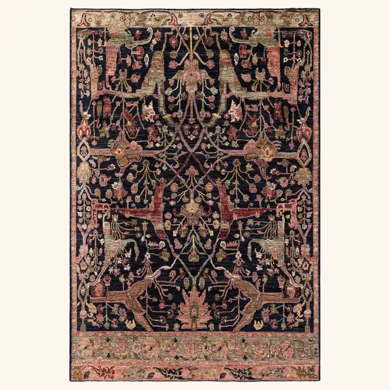 Black Soluna Traditional Wool Rug - 6'1" x 9'