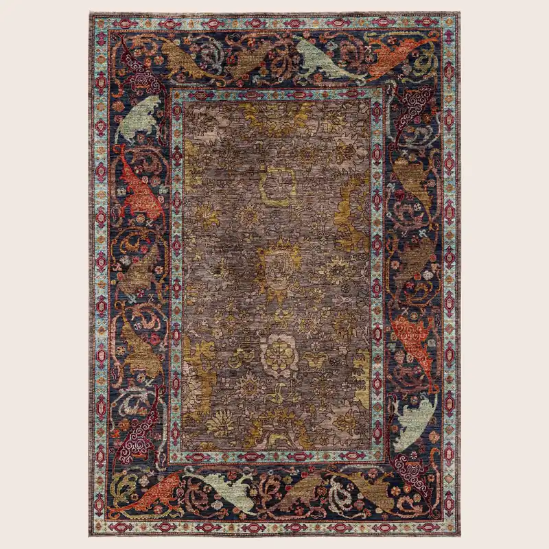 Beige Soluna Traditional Wool Rug - 6'4" x 8'10"