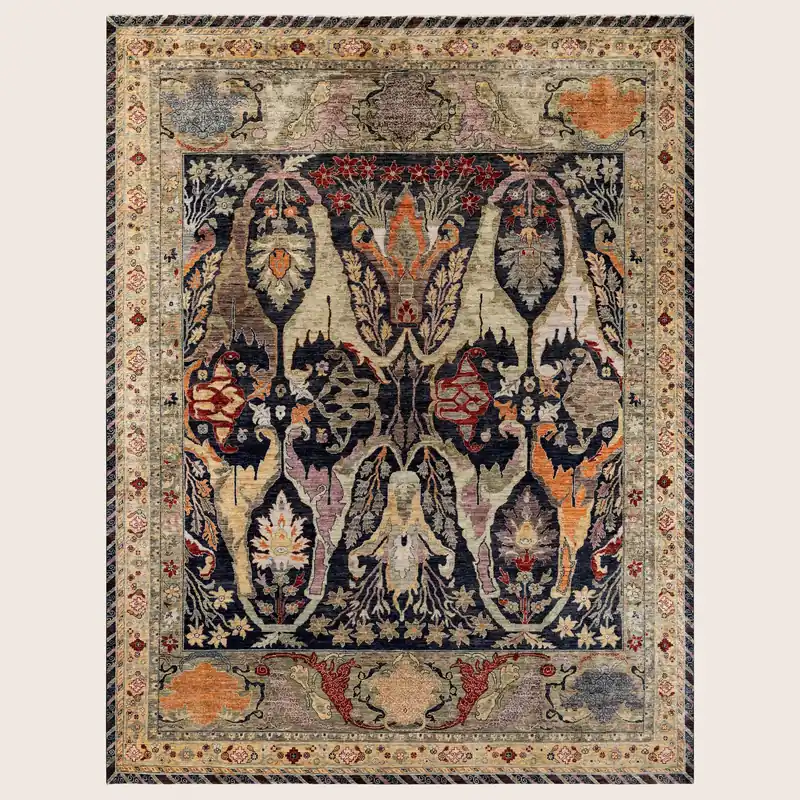 Black Soluna Traditional Wool Rug - 9'2" x 11'10"