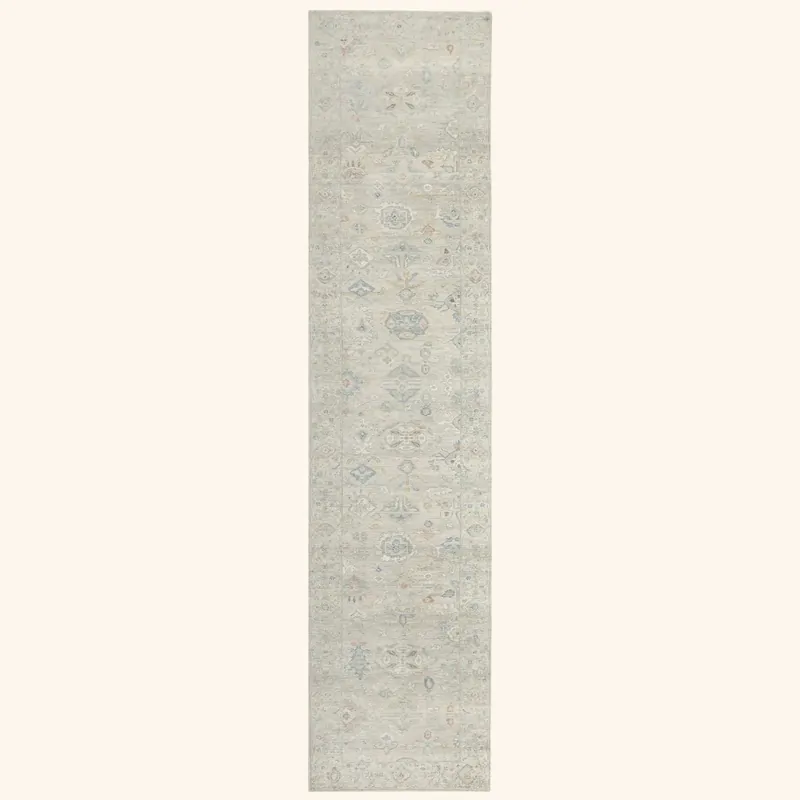 Light Grey Traditional Wool Runner - 3' x 14'