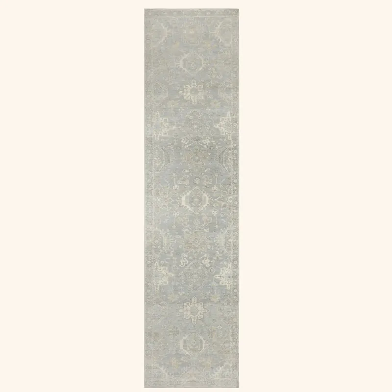 Light Blue Traditional Wool Runner - 3' x 12'
