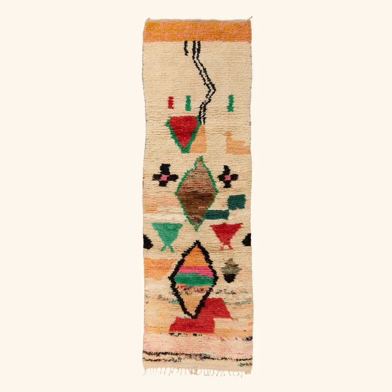 Beige Multicolored Moroccan Berber Wool Runner - 2'7" x 9'10"