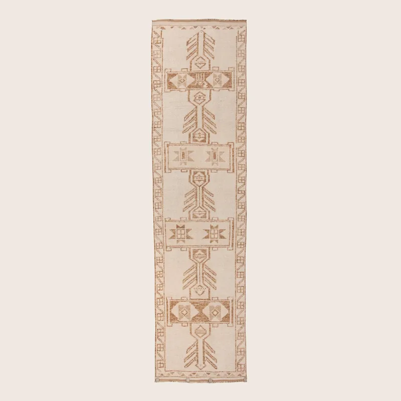 Beige Traditional Turkish Wool Runner - 3' x 12'10''