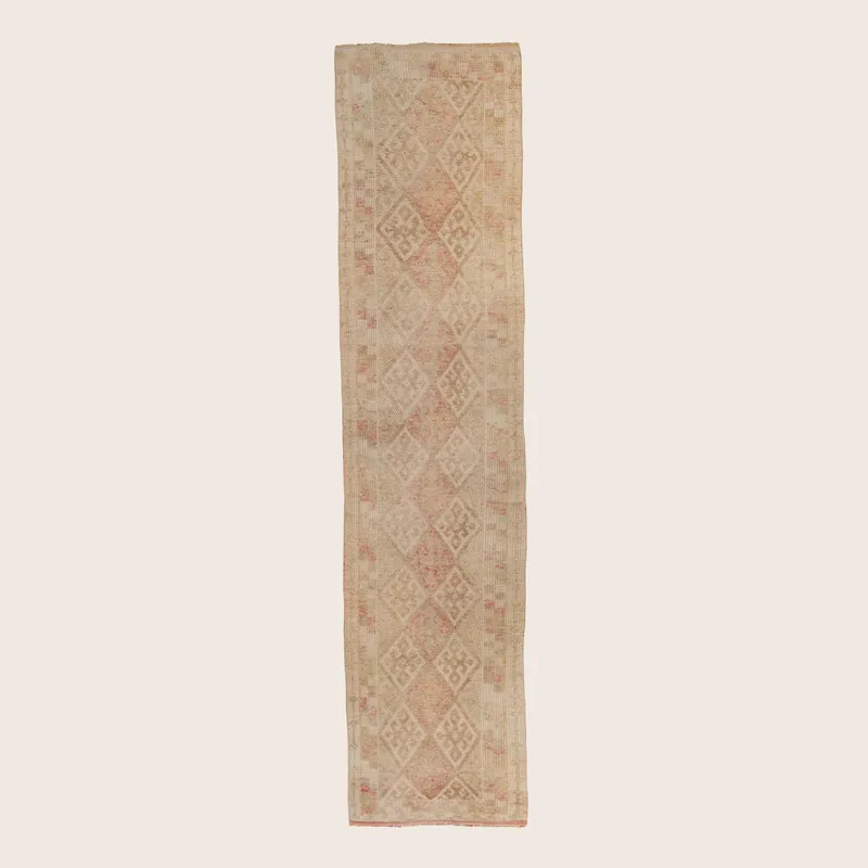 Beige & Pink Traditional Turkish Wool Runner - 2'6'' x 11'10''