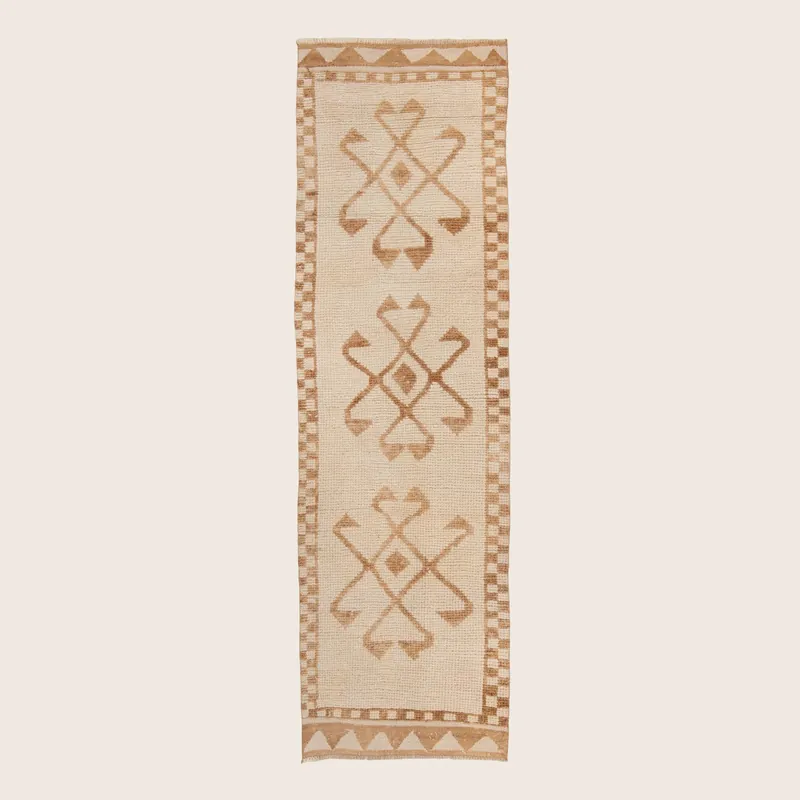 Beige Traditional Turkish Wool Runner - 3' x 11'1''