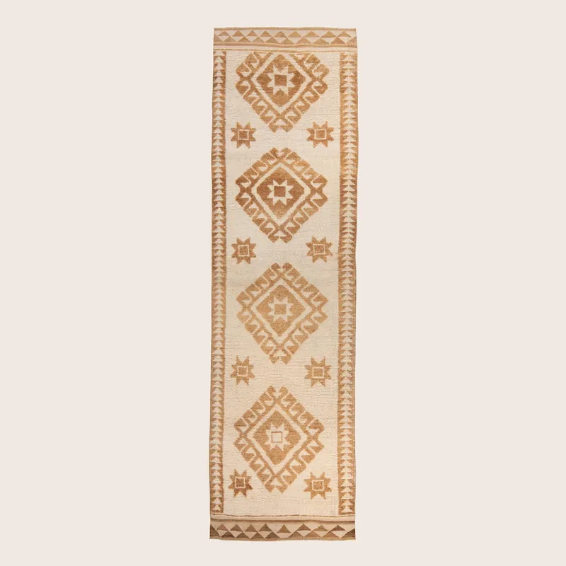 Beige Camel Traditional Turkish Wool Runner - 3'3'' x 11'7''