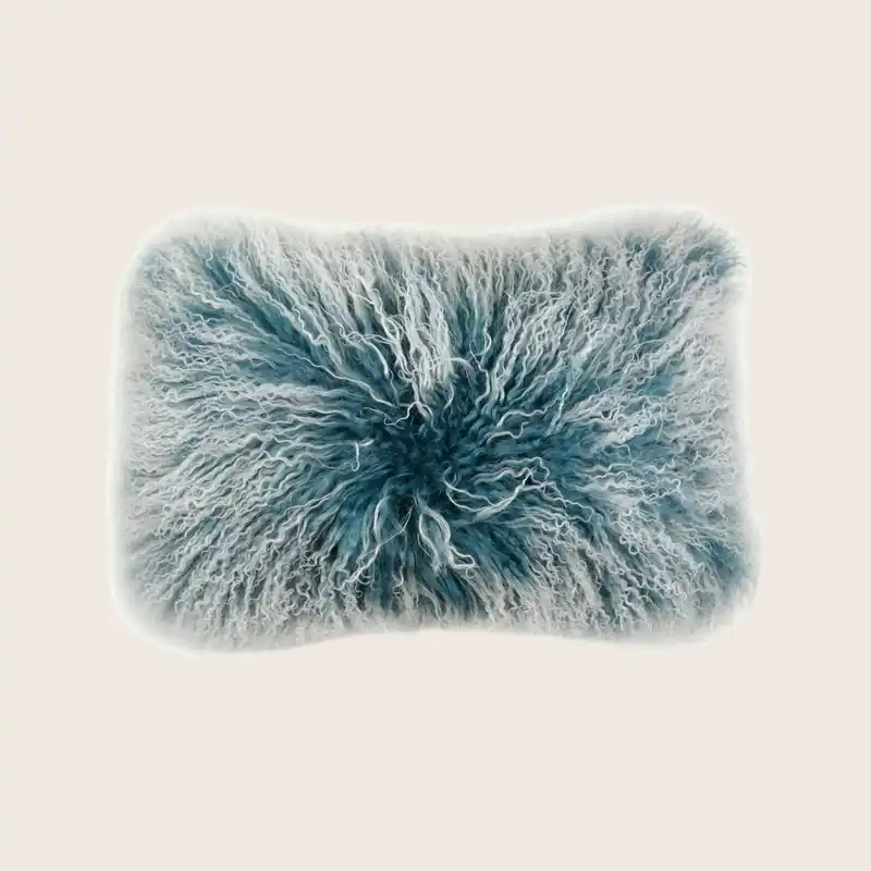 Mongolian Fur Pillow, Blue Creme - Aviva Stanoff