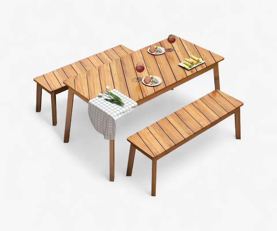 Rayas Acacia Wood Patio Dining Set - Doba