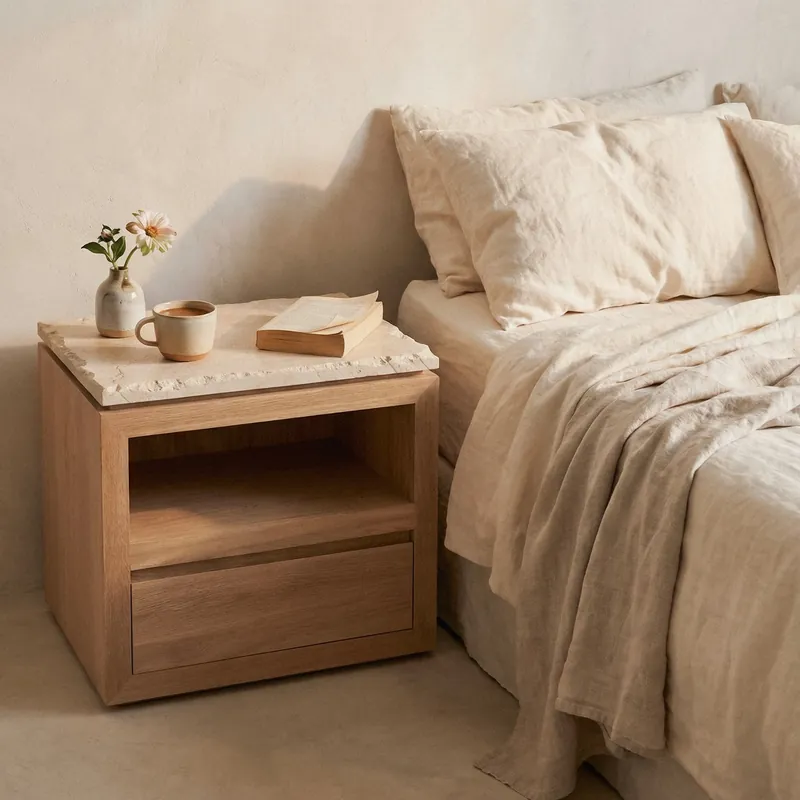 Sofita Marble Nightstand - White Oak