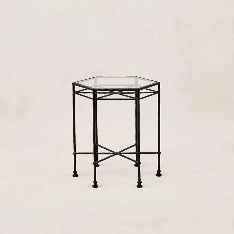Provence Outdoor Glass Side Table- Black