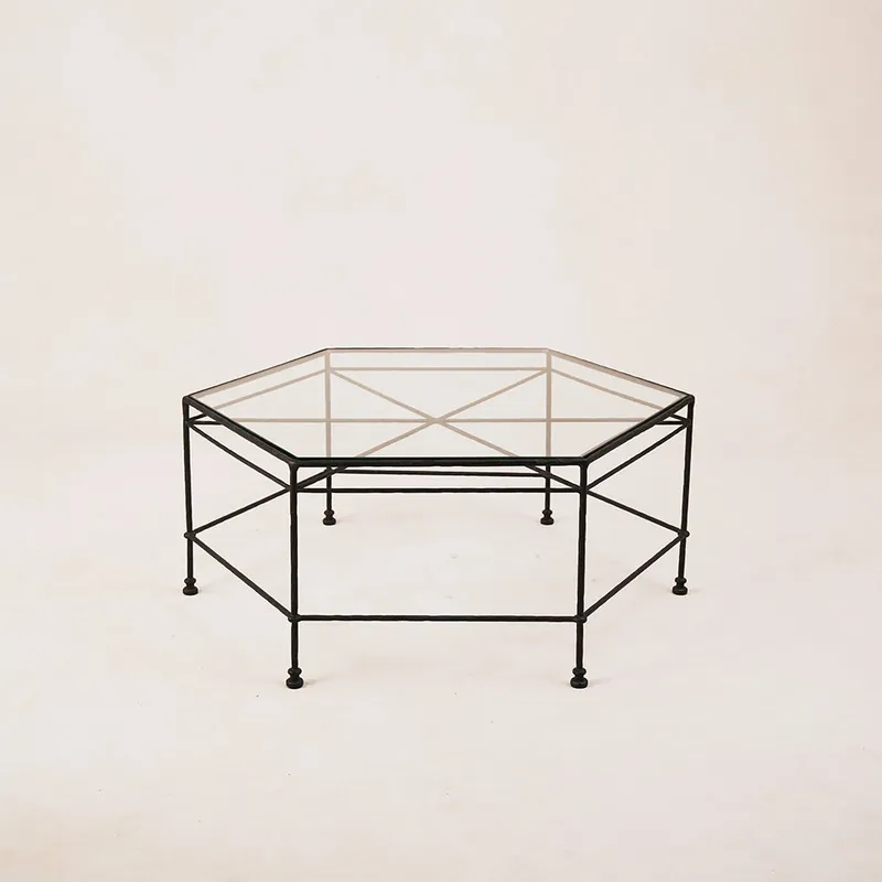 Provence Outdoor Glass Hexagonal Coffee Table - Black Frame
