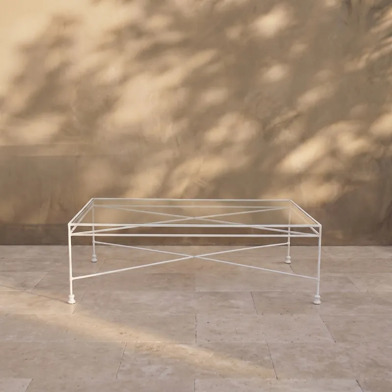 Provence Outdoor Glass Rectangular Coffee Table - White Frame