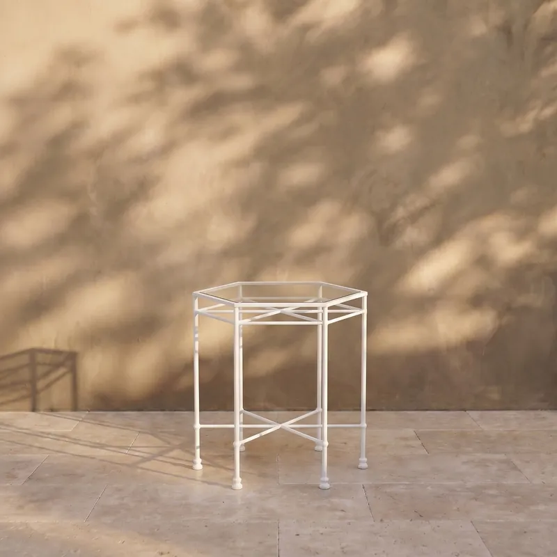 Provence Outdoor Glass Side Table - White