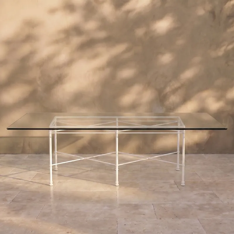 Provence Outdoor Glass Rectangular Dining Table- White Frame