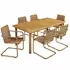 Abacus 7-Piece Rectangular Outdoor Patio Aluminum Dining Table Set with Rattan Armchairs