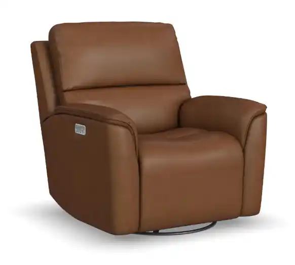 Henry Leather Power Swivel Gliding Recliner with Power Headrest, Lumbar, Heat & Massage - Flexsteel