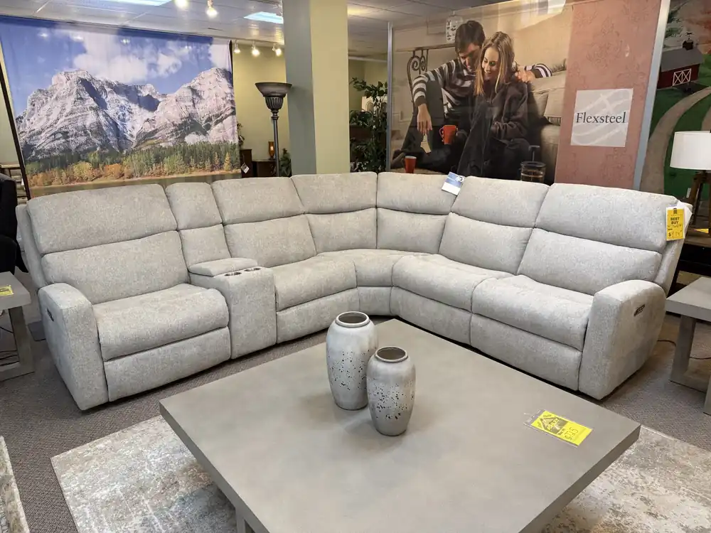 Score Fabric Power Reclining Sectional with Power Headrest & Lumbar - Flexsteel