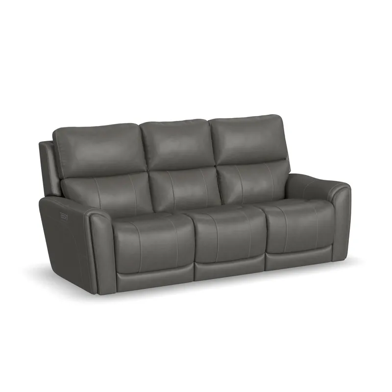 Carter Smoke Fabric Power Reclining Sofa with Console & Power Headrests & Lumbar - Flexsteel