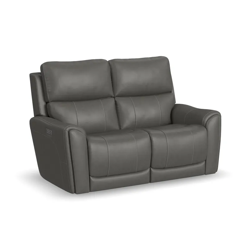 Carter Smoke Fabric Power Reclining Loveseat with Power Headrests & Lumbar - Flexsteel