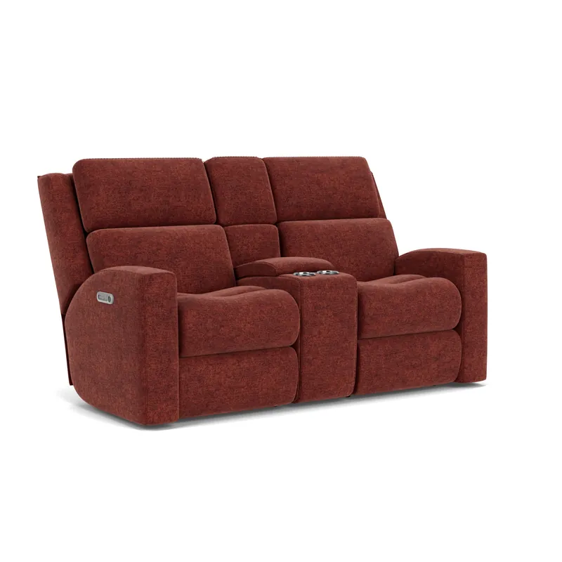 Score Fabric Power Reclining Loveseat with Console & Power Headrests & Lumbar - Flexsteel