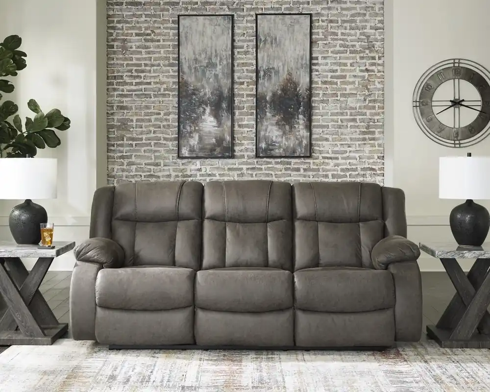 Ashley First Base Reclining Sofa in Gunmetal Gray