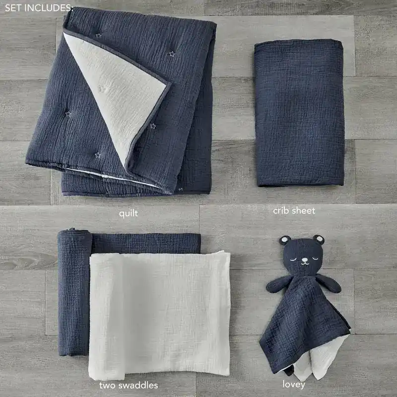 Levtex Home 5-Piece Navy Cloud Muslin Crib Bedding Set