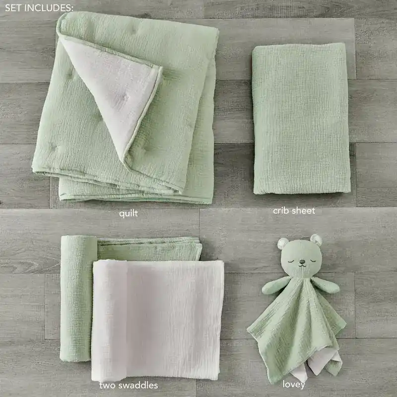 Levtex Home 5-Piece Sage Cloud Muslin Crib Bedding Set