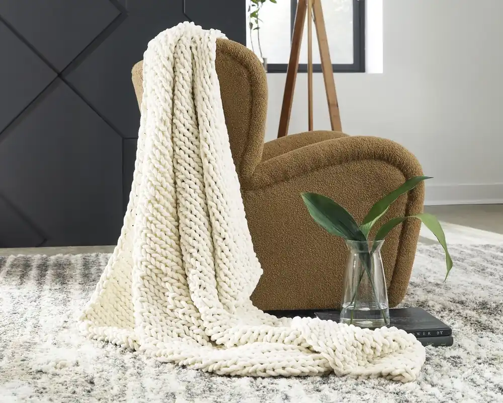 Ashley Chaddon Knit Throw Blanket in Ivory - 60 x 50
