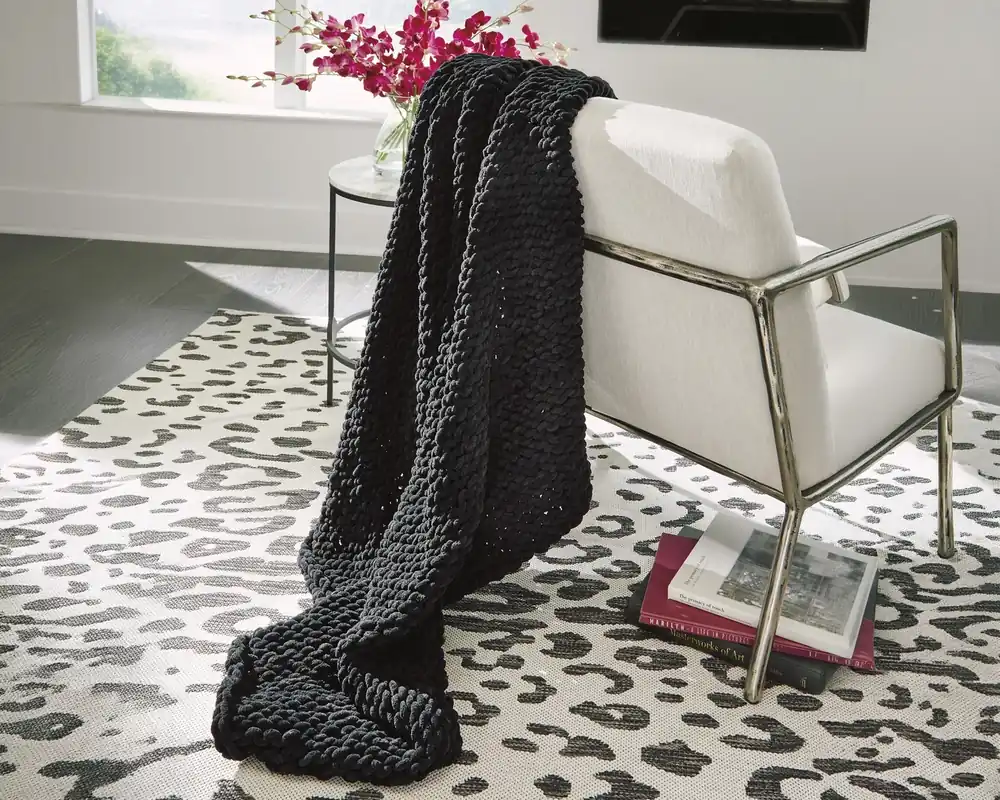 Ashley Chaddon Knit Throw Blanket in Black - 60 x 50
