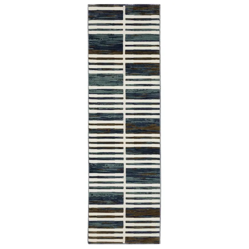 Sphinx Reed Rug in Blue Cream - 2.3 x 7.6