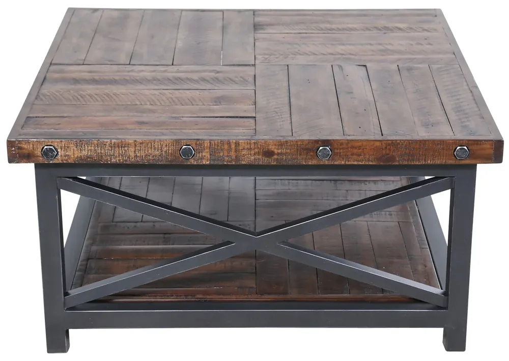 Flexsteel Carpenter Square Coffee Table in Rustic Brown