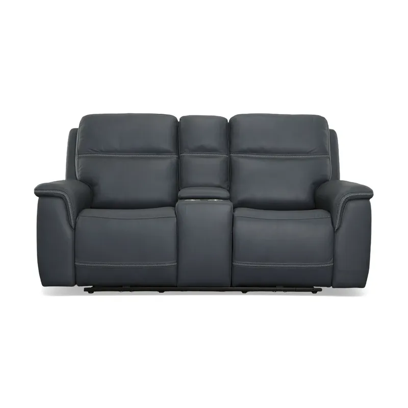 Flexsteel Sawyer Marine Leather Power Reclining Loveseat with Console
