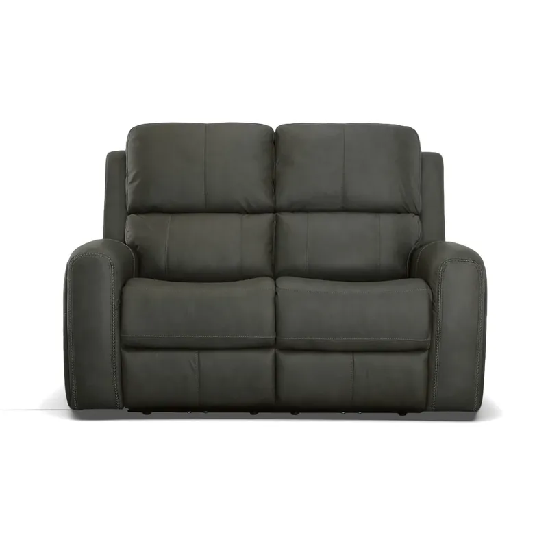 Flexsteel Linden Charcoal Leather Power Reclining Loveseat