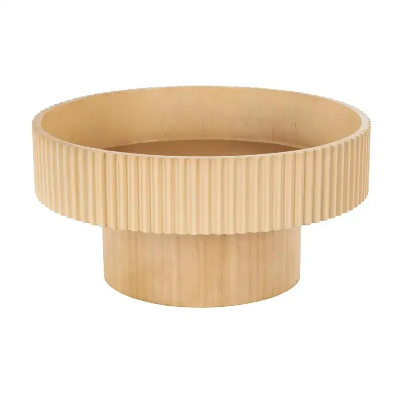 Deco Marché 14-Inch Light Brown Wood Ribbed Deco Bowl