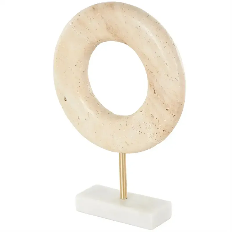 Deco Marché 12-Inch Cream Marble Geo Ring Sculpture